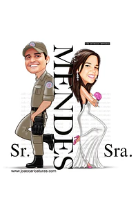 Caricatura Noivos Policial | Arte Personalizada para Casamento
