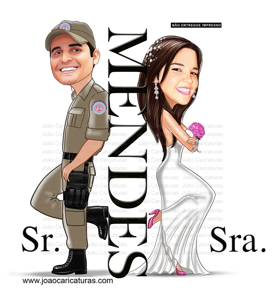 Caricatura Noivos Policial | Arte Personalizada para Casamento 4