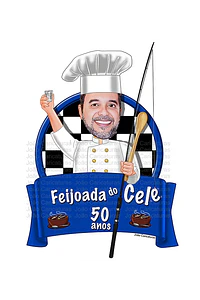 Caricatura de Feijoada para Aniversário | Tema Mestre Cuca Personalizado