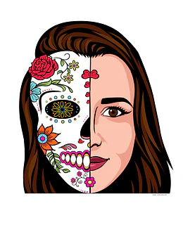 Caricatura feminina de rosto com mascara, avatar, lindo rosto, pessoa, realista, charmosa, garota. 