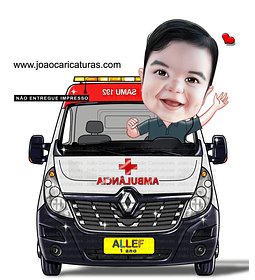 Caricatura criança na SAMU, aniversário, ambulância, menino, dirigindo, veículo, socorro, motorista, socorrista, primeiros socorros