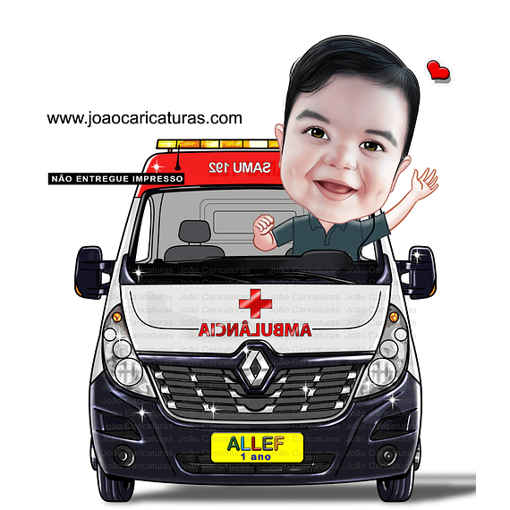 Caricatura criança na SAMU, aniversário, ambulância, menino, dirigindo, veículo, socorro, motorista, socorrista, primeiros socorros