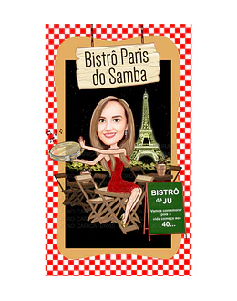 Caricatura de mulher barzinho em Veneza, gôndolas, convite digital, bristô, Paris, torre  eiffel, boteco, samba, aniversário, pandeiro, Itália, Gondoleiro