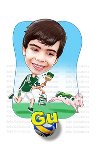 Caricatura aniversário criança filho camiseta grêmio palmeiras time bola  correndo neto sobrinho sentada camisa time galinha bebê garoto filho menino pat animal estimação presente quadro