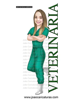 Caricatura desenho Formanda em Medicina Veterinária, macacão, universidade, recém formada,universitária, certificado, 