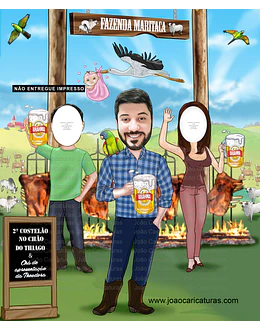 Caricatura aniversário convite no tema costelão, carnes, costela de chão, churrasco no campo estilo banner EU FUI 2 metros de altura (entrego via email não impresso) 