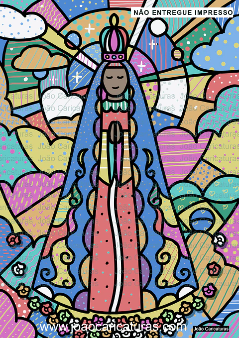 Desenho digital super colorido, São Jorge e Dragão, Santo Antônio, Nossa senhora Aparecida, São Francisco ( baseado no estilo do artista Romero Brito)