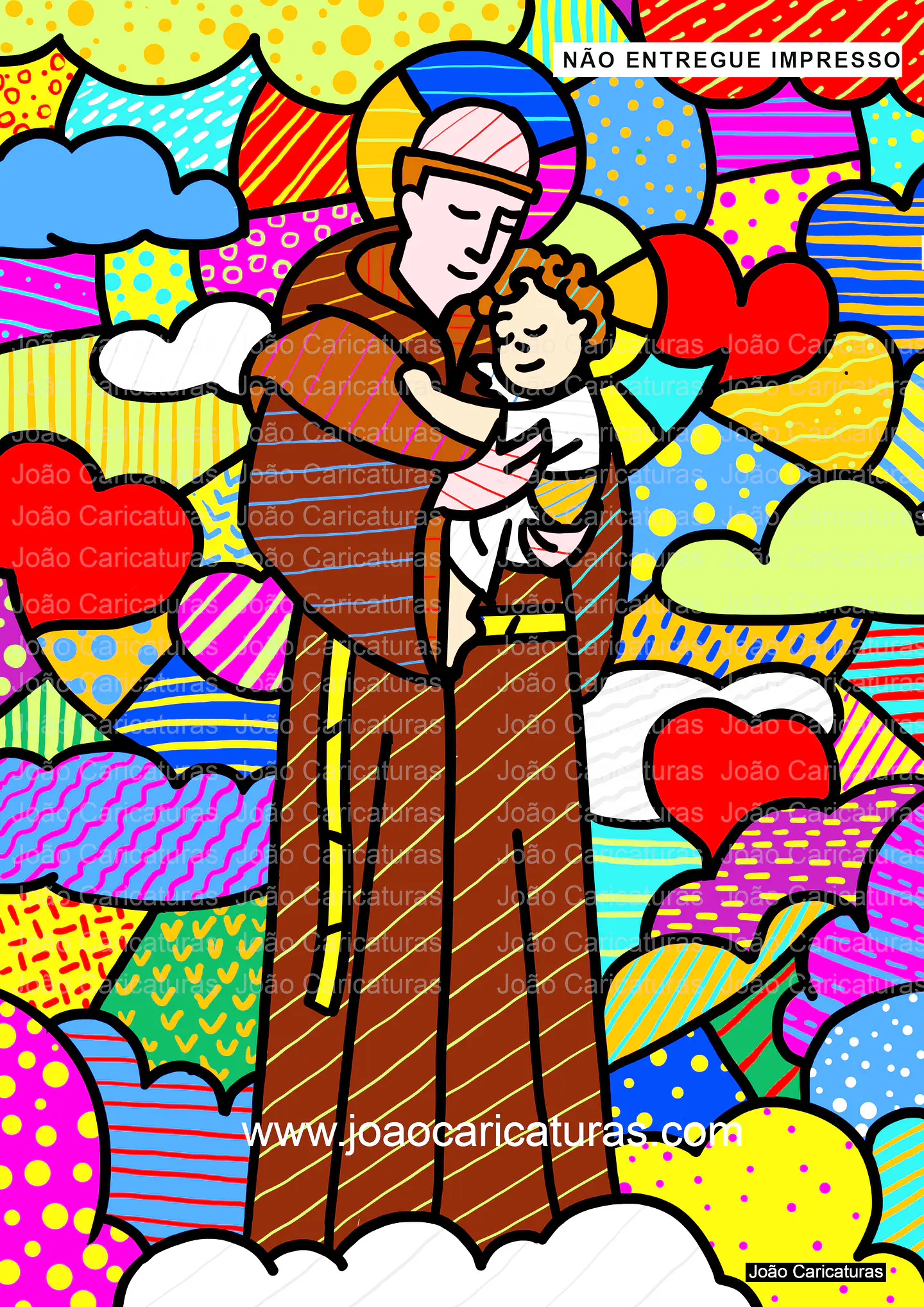 Desenho digital super colorido, São Jorge e Dragão, Santo Antônio, Nossa senhora Aparecida, São Francisco ( baseado no estilo do artista Romero Brito) 3