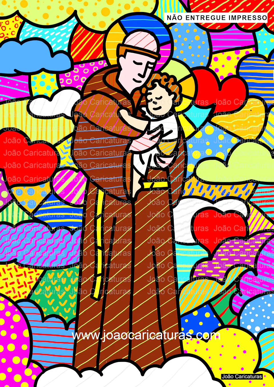 Desenho digital super colorido, São Jorge e Dragão, Santo Antônio, Nossa senhora Aparecida, São Francisco ( baseado no estilo do artista Romero Brito) 3