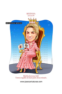 Caricatura, desenho avó, mãe, matriarca, senhora, sra, vovó, netos, filhos, rainha, coroada, trono, centenária, poderosa, sentada, família, realeza, poderosa, fiel, caprichada, idêntica, igual a foto