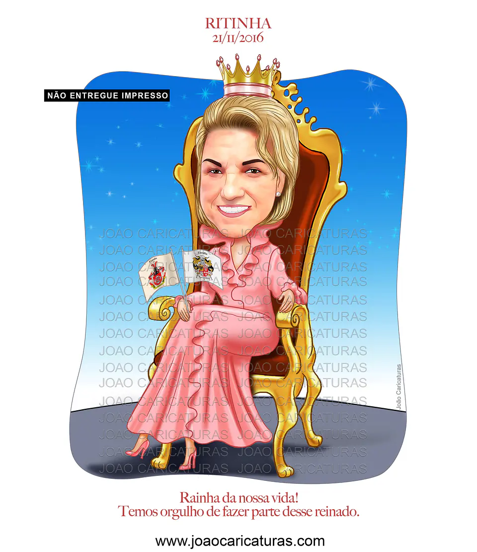 Caricatura, desenho avó, mãe, matriarca, senhora, sra, vovó, netos, filhos, rainha, coroada, trono, centenária, poderosa, sentada, família, realeza, poderosa, fiel, caprichada, idêntica, igual a foto 2
