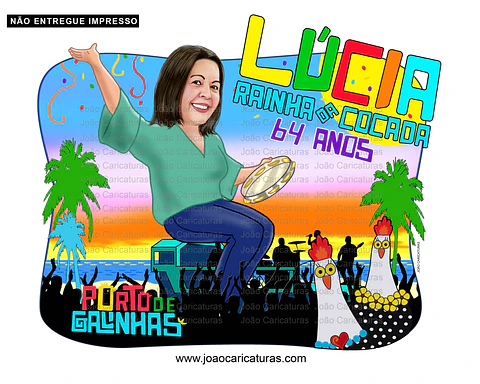 Caricatura desenho de pessoas, mulher, mãe, avó, aniversário, festa, comemoração, pagode, praia, porto de Galinhas, samba, carnaval, música ao vivo, micareta.