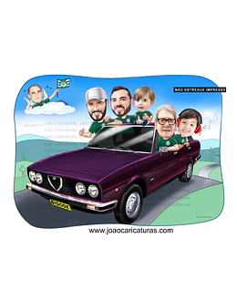 Caricatura digital (preço por pessoa) paisagem, avô, bebê, família, carro, pessoas, dirigindo, novo, cão, pet, filhos, sport, carrão, viajando, unidos, torcedores, palmeiras, pai falecido