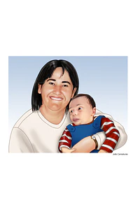Desenho avó já falecida com neto (preço por pessoa) q não conheceu recordação montagem desenhada unindo juntando fotos no colo feliz mãe filha na mesma ilustração desenho foto antiga