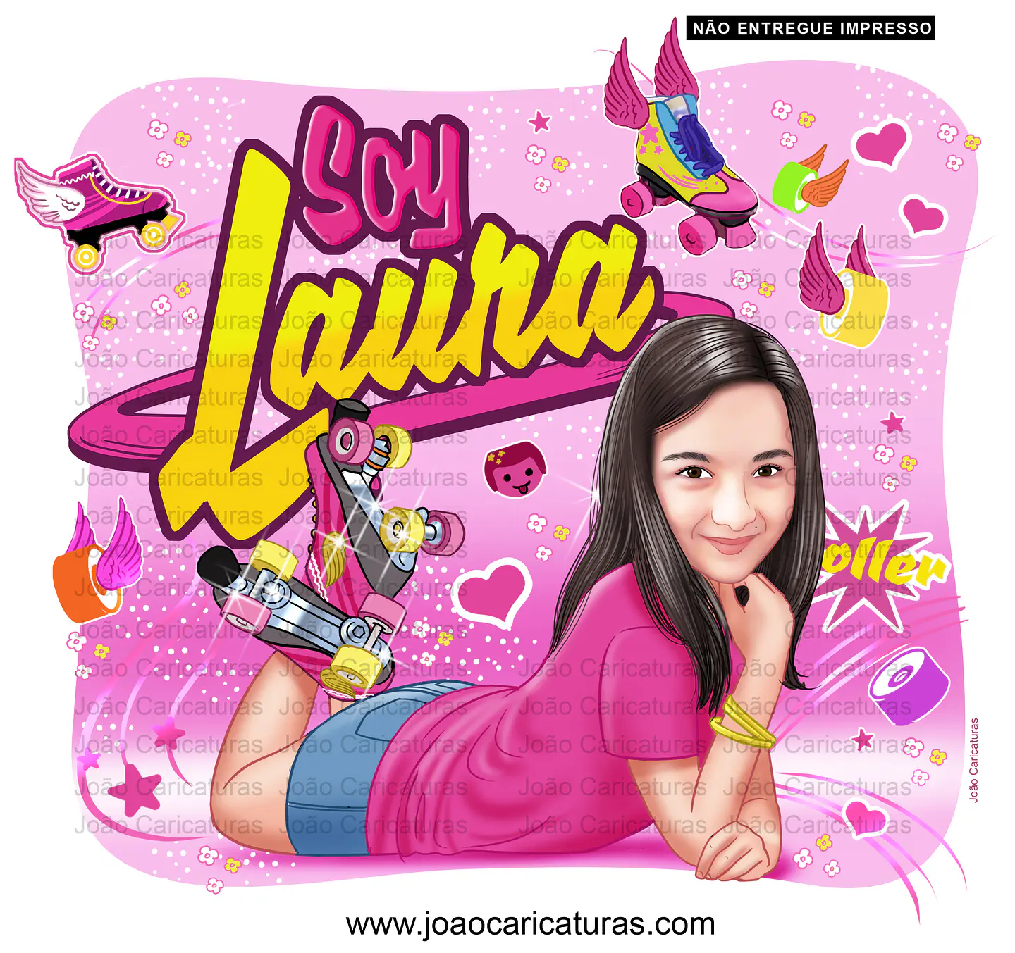Caricatura  Personalizada  Convite  Aniversário Jovem Menina Patinadora Patins  Antigo Quad Esporte 4 Rodinhas  Skate Roller Botinha 9 10 11 12 13 14 15 16 anos, Soy Luna  3