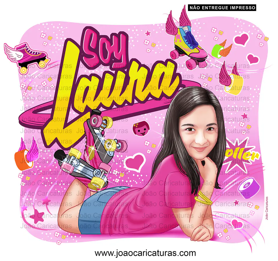 Caricatura  Personalizada  Convite  Aniversário Jovem Menina Patinadora Patins  Antigo Quad Esporte 4 Rodinhas  Skate Roller Botinha 9 10 11 12 13 14 15 16 anos, Soy Luna  3