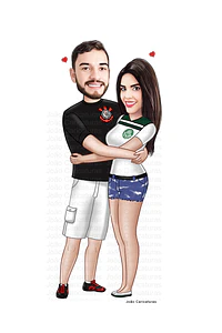 Caricatura digital de casal bodas namorados namoro abraçados aniversário camisa time grêmio celular cerveja chopp rosto normal Santos. gostosa internacional times sereia mulherão 