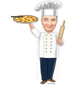 Caricatura cozinheiro, pizzaiolo, pizza,pau de macarrão, pizzaria, negócios, empresário,logo