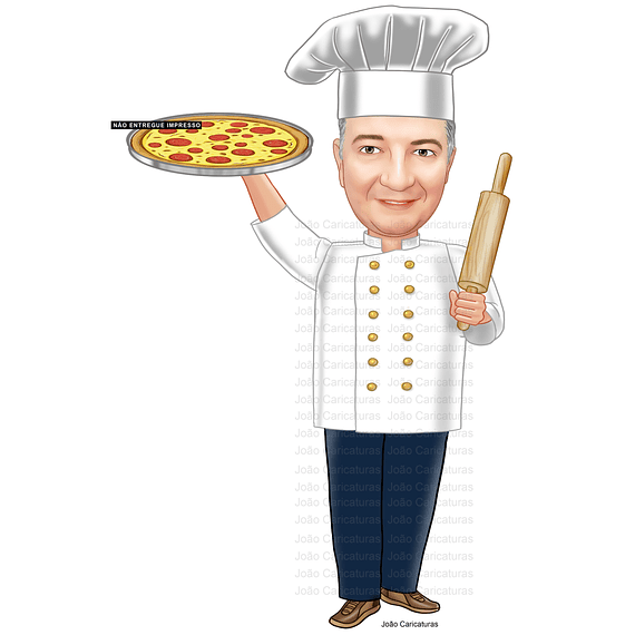 Caricatura cozinheiro, pizzaiolo, pizza,pau de macarrão, pizzaria, negócios, empresário,logo
