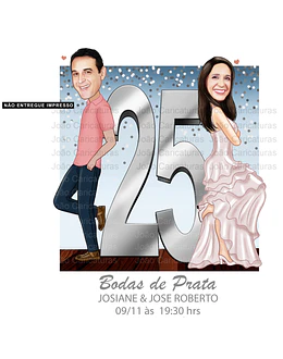 Caricatura comemoração  bodas de um casal jovial 10 20 25 30 40 50 60 anos de amor. corinthians time amado  ela vestido lindo e os dois brindando a data de aniversário de casamento