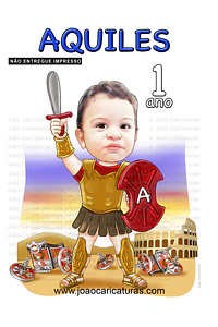 Caricatura bebê, gladiador, Aquiles, maximo, Guerreiro, tròia, 1, 2, 3, 4, 5 anos, Roma, espada, escudo, linda, exatamente igual, criança,menino