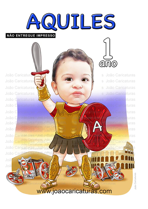 Caricatura bebê, gladiador, Aquiles, maximo, Guerreiro, tròia, 1, 2, 3, 4, 5 anos, Roma, espada, escudo, linda, exatamente igual, criança,menino