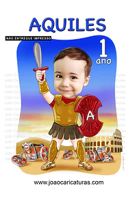 Caricatura bebê, gladiador, Aquiles, maximo, Guerreiro, tròia, 1, 2, 3, 4, 5 anos, Roma, espada, escudo, linda, exatamente igual, criança,menino