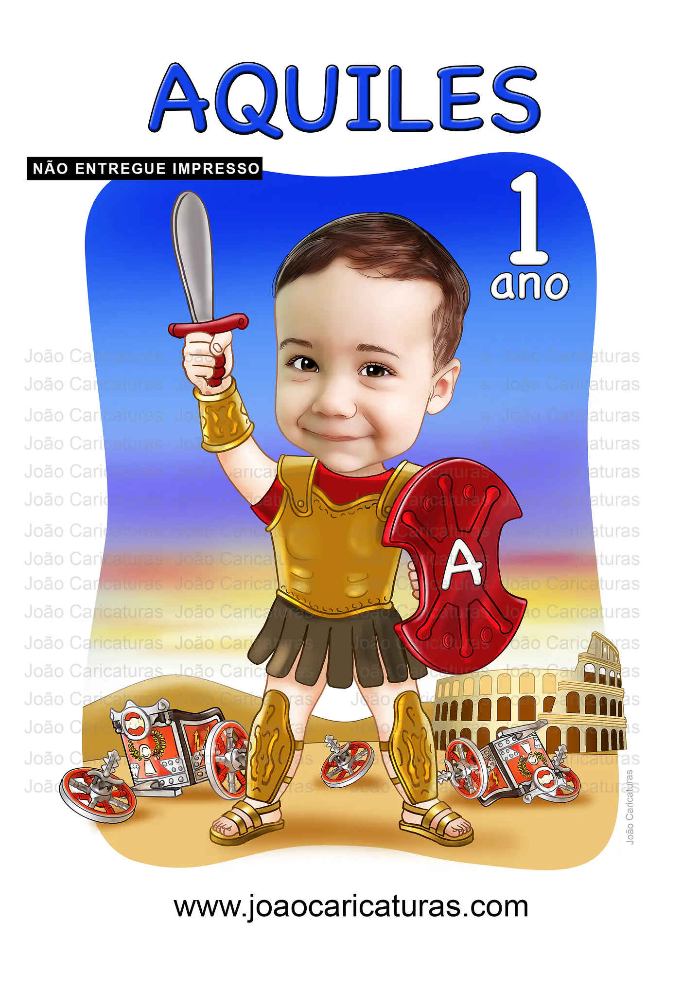 Caricatura bebê, gladiador, Aquiles, maximo, Guerreiro, tròia, 1, 2, 3, 4, 5 anos, Roma, espada, escudo, linda, exatamente igual, criança,menino 3