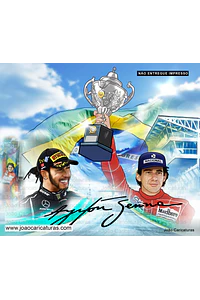 Desenho de Lewis Hamilton e Ayrton Senna Juntos, homenagem, cartaz, ilustração F1, levantando troféu, campeão, ídolo, piloto, carro de corrida, presente para papai para  imprimir , famosos, autódromo