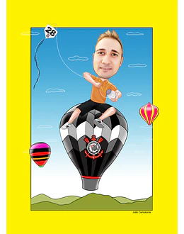 Caricatura aniversário empinado pipa, soltando balão, corinthianos, idade