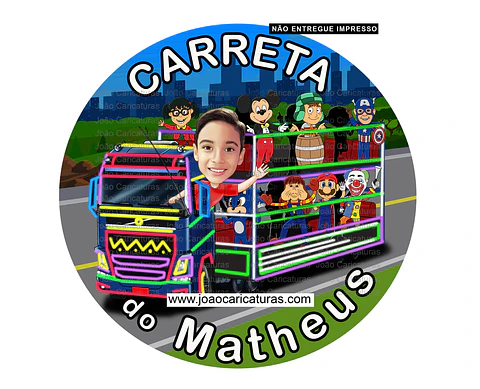 Carreta Furacão desenho caricatura aniversariante painel, personalizada, heróis, aniversário, caminhão, Mickey, Chaves, chiquinha, fofão, Capitão América, Chiquinha, Sonic, Palhaço, caminhão