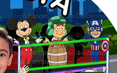 Carreta Furacão desenho caricatura aniversariante painel, personalizada, heróis, aniversário, caminhão, Mickey, Chaves, chiquinha, fofão, Capitão América, Chiquinha, Sonic, Palhaço, caminhão