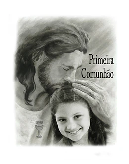 Montagem Primeira Comunhão, Eucaristia, Deus, foto, menina, filho,  Cristo , Jesus, com criança, garota, abraçando, protegendo, memória eterna, nos braços , acolhida