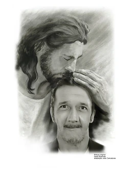 Encomende e de presenteie com uma linda montagem com Cristo, montagem fotográfica Jesus, pai, tio, netos, filho, avô, com ente falecido