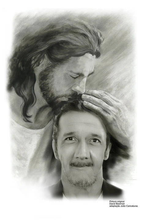 Encomende e de presenteie com uma linda montagem com Cristo, montagem fotográfica Jesus, pai, tio, netos, filho, avô, com ente falecido