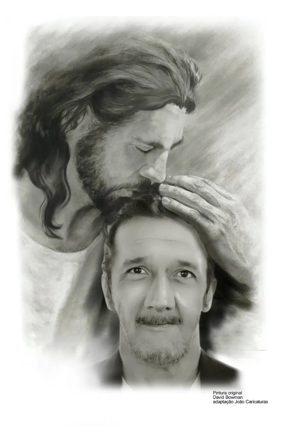 Encomende e de presenteie com uma linda montagem com Cristo, montagem fotográfica Jesus, pai, tio, netos, filho, avô, com ente falecido 1