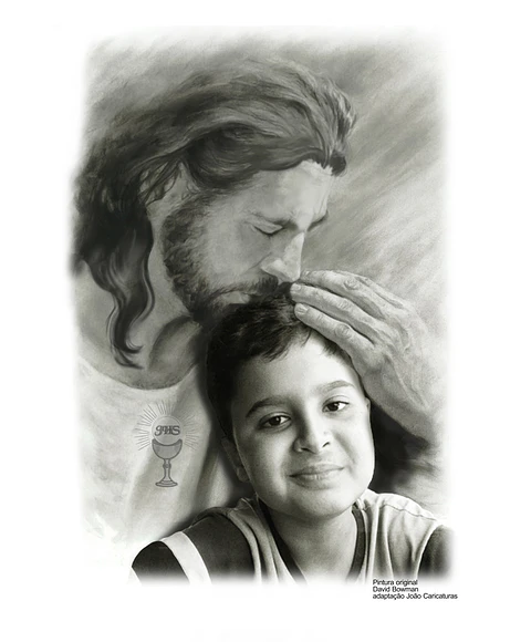 Encomende e de presenteie com uma linda montagem com Cristo, montagem fotográfica Jesus, pai, tio, netos, filho, avô, com ente falecido