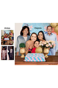 Avô faleceu de covid, mas continua vivo com o neto no colo nesta foto montagem que eu pedi para o João Caricaturas criar, faça uma foto juntando o falecido com a família, é um presente inesquecível