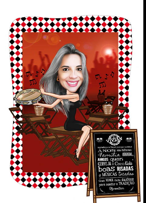 Caricatura Digital Feminina Tema Boteco – Personalizada por Foto