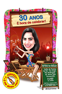 Caricatura Digital Feminina Tema Boteco – Personalizada por Foto