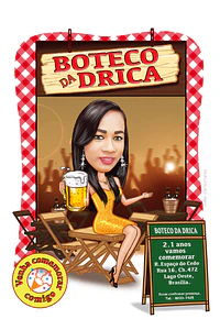 Caricatura Digital Feminina Tema Boteco – Personalizada por Foto
