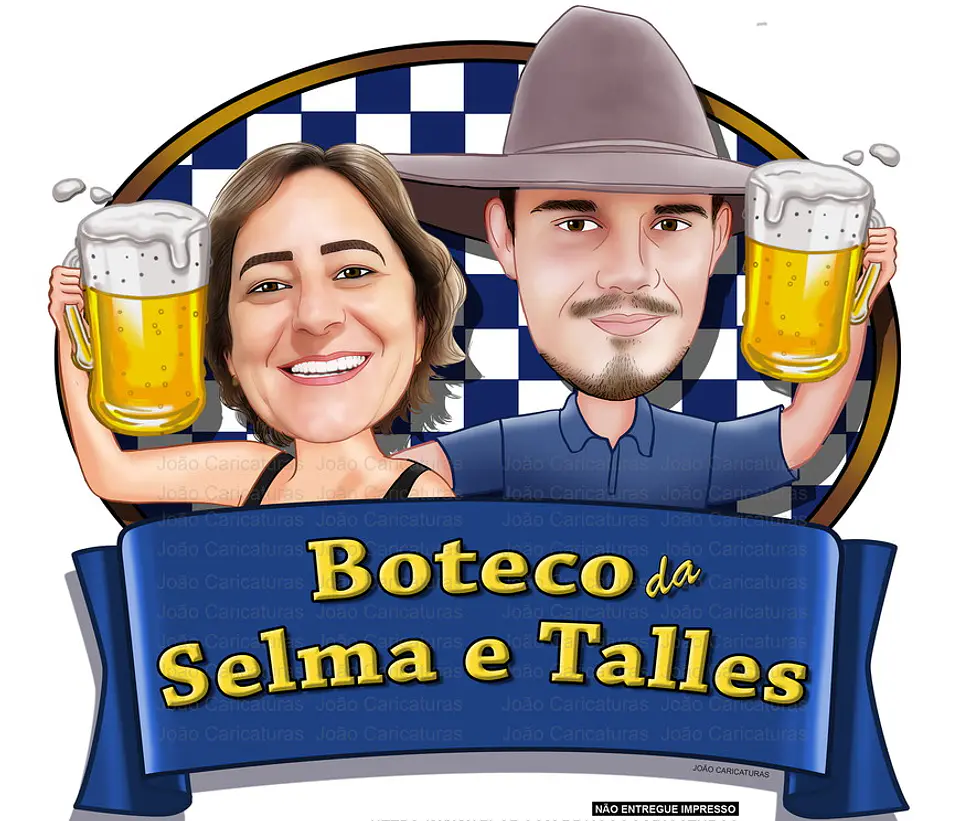 Caricatura de Casal Tema Boteco Personalizada | Convite e Banner 4