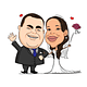 " Preço por pessoa" Caricatura casamento traço com cor digital engraçada  casal puxando gravata amarrado cadeira gordinho com distorção de rosto narizão 