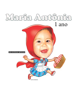 caricatura criança linda e suave  bebezinha criança roupinha de Chapéuzinho Vermelho e cestinha aniversário 1 aninho 2 3 4 festinha, balões, corações,voando