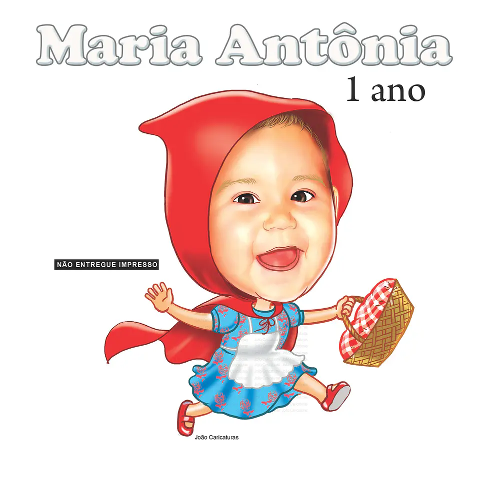 caricatura criança linda e suave  bebezinha criança roupinha de Chapéuzinho Vermelho e cestinha aniversário 1 aninho 2 3 4 festinha, balões, corações,voando 1
