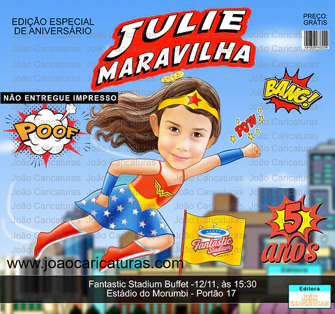 Caricatura Infantil Menina Maravilha | Tema Mulher Maravilha