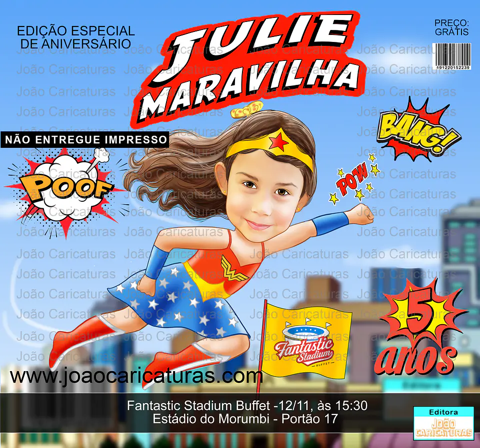 Caricatura Infantil Menina Maravilha | Tema Mulher Maravilha 1