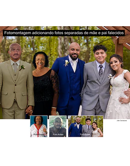 A melhor qualidade em fotomontagens e união de fotos antigas com foto atuais de entes queridos, mãe, pai, avô, avó, tia ,tios, esposa, marido e amigos falecidos