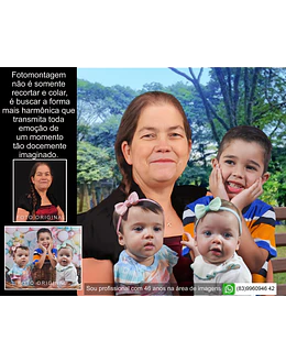 Fotomontagem digital. Uma arte que une gerações: seu pai e seu filho juntos em uma única lembrança.