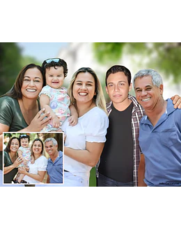 Unir fotos atuais com fotos antigas, juntando pessoa falecida, editando, melhorando qualidade das fotos, foto família toda, foto antiga impressa, foto escaneada, foto recortada e adicionada a outra